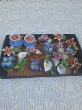 Vintage 1985 Pia Philippines Bone China Napkin Rings & Card Holders – Floral Set picture