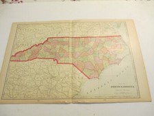 ANTIQUE MAP OF NORTH CAROLINA CRAM'S ATLAS 1905 23 X 14.5 picture