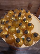 25  Kugel Gold Mercury Crackle Glass Christmas Heavy Ornaments. Large Lot picture