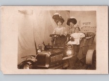 c1908 Women Pretty Hats St Louis Missouri MO Studio Prop Car Union Station RPPC picture