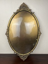 Antique Victorian Convex Bubble Glass Frame Oval Gold Tone Dark Academia 24 1/8