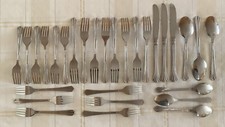 Wiltshire Flatware 29 Pieces China Glossy Ridged Stainless Vintage Cutlery picture