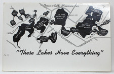 RPPC Waupaca Wisconsin WI Chain O Lakes Map Vintage Real Photo Postcard picture