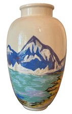 Vtg Hand-Painted Eggshell Porcelain 9.5” Vase Raised Mountain River Landscape picture
