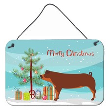 Caroline's Treasures BB9309DS812 Duroc Pig Christmas Teal Aluminum Sign 8x12 picture