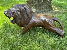 RARE 20 Inch Majestic Vintage Large Rosewood Hand Carved Roaring Lion Sculpture picture