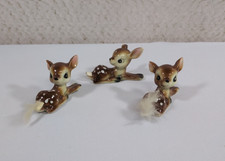 Vintage 1950's 3pc Japan Porcelain Small Deer Fawn Figurines Fur Tail 3