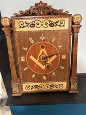 Hand‑Carved Masonic Wood Clock – John G. Angelis Sculptor – Signed & Dated 2009 picture