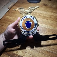 💥 NOS 💥 Vintage KEYSTONE AUTOMOBILE CLUB Porcelain LICENSE PLATE TOPPER  picture
