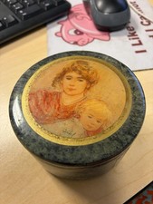 Vintage Edna Hibel Green Marble Trinket Box Mother Child Portrait Signed Lid picture