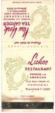 New York Tea Garden Lichee Restaurant NJ Vintage Matchbook Cover 1950s picture