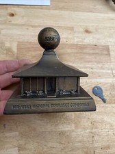 Midwest National Piggy Bank Vintage Banthrico Farm Insurance Collector WITH KEY picture