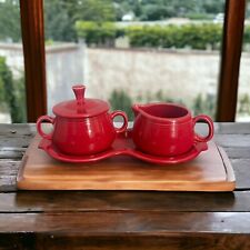 Fiesta Scarlet Red Cream & Sugar Set w/Lid & Tray Homer Laughlin Made in USA EUC picture