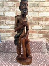 Vintage Hand Carved Wooden Statue ~Man W/Pipe~25” Tall~Jacmel, Haiti picture