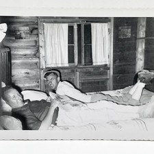 1950s Two Men Laying On Bed Together Big Smiles Fun Gay Interest Vintage Photo picture