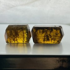 Natural Golden Dravite Tourmaline Rough Lot, 51 Ct, 2 Pcs, Deep Yellow Brown Raw picture