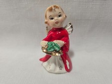 Vintage Angel Holding Gold Bells & Holly Christmas Figurine Japan picture