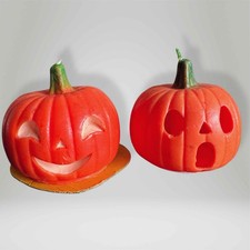 Vintage Gurley Suni Halloween Jack O Lantern Pumpkin Candles Pair 3.75” MCM picture