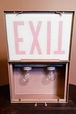ANTIQUE INDUSTRIAL COMMERCIAL EXIT SIGN LIGHT THEATER DECO SWING DOOR 1930S 40s picture