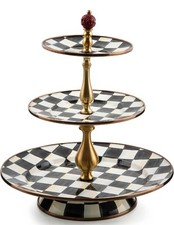 Mackenzie Childs Courtly Check Enamel Three-Tier Sweet Stand SEALED IN HAND picture