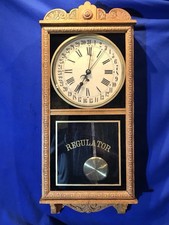 Vintage Antique USA Waterbury Regulator Calendar Clock,with Carving Oak Case picture