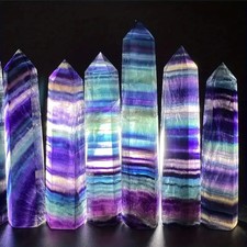 Natural Rainbow Fluorite Tower PointHealing Crystal Wands Obelisk Reiki Decor picture