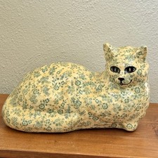 Vintage Cat Figurine Doorstop Grandma Cottage Shabby Chic Floral Fabric Folk Art picture