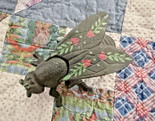 VTG Cast Iron House Fly Match Safe Metal Ashtray or Trinket Box - Hand Painted picture