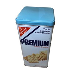 Vintage 1978 Nabisco Premium Saltine Crackers Tin Canister 15 Oz Blue Lid picture