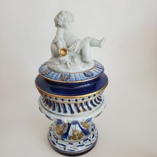 Vintage Italian Cobalt Blue Cassolette w/ Putti Cherub picture