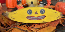 HALLOWEEN Folk Art Banana Face Hand Painted Antique Vtg Style Lantern Double Sid picture