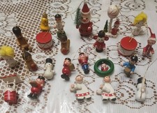 Vtg Lot of 23 Wood Christmas Ornaments Hand Painted Angel, Santa, Snowman, Etc. picture