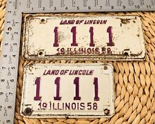 1958 Illinois MOTORCYCLE License Plate PAIR 1111 ALPCA Garage Nice Number picture
