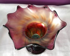 ANTIQUE WESTMORELAND LEAF SWIRL AMETHYST CARNIVAL GLASS COMPOTE c 1910 picture