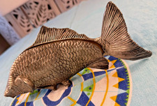 Vtg Italian MCM Silver Metal Fish Carp Koi Modello Depositato Logo Napkin Holder picture