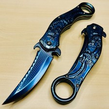9” CSGO Blue Dragon Karambit Spring Assisted Open Blade Folding Pocket Knife picture