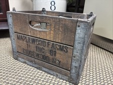 Vintage Wood Metal Milk Crate Maplewood Farms Ridgewood New York Dairy 1961 Box picture