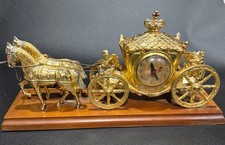 Cinderella Horse Carriage Gold Guilt Old Money Electric United Clock Statue picture