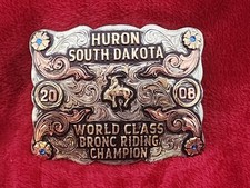 CHAMPION TROPHY BUCKLE PRO RODEO SADDLE BRONC☆HURON SOUTH DAKOTA☆2008☆RARE☆801 picture