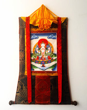 Buddhism Thangka Style Textile Hanging Scroll Wall Art Deity Print picture