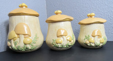 Vintage 1970's Arnels Ceramic Set of 3 Mushroom Canisters With Lids picture