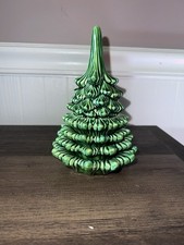 Vintage 1969 Stacking Ceramic Christmas Tree Lighter and Ashtray Set MCM Japan picture