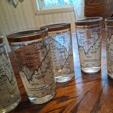 6 Vintage CERA 10 Year 1958-1968 Dow Jones Industrial Average Glass 22K Gold EUC picture