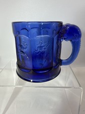 Vintage Imperial Glass Nursery Rhyme Child Cup Mug Elephant Handle Cobalt Blue picture