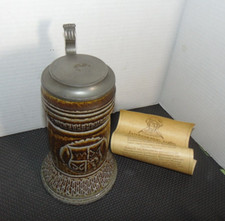 Vintage HANDARBEIT German Beer Stein w/ Pewter Lid 1983 w/paperwork picture