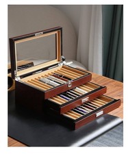 Wood Pen Display Case 36 Slot Fountain Pen Box Storage Organizer with Drawer, To picture