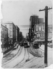 Seattle Washington c1907 Second Avenue streetcars OWL Cigars billboard picture