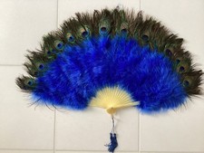 Vintage PEACOCK & OSTRICH Feathers Hand Held Fan picture