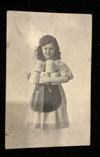 Antique RPPC Postcard Young Girl Carrying Beer Steins or Mugs Ephemera Rare picture