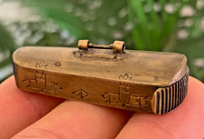 19C Antique Novelty Brass Vesta Case Match Safe Striker Violin Case Tobacciana picture